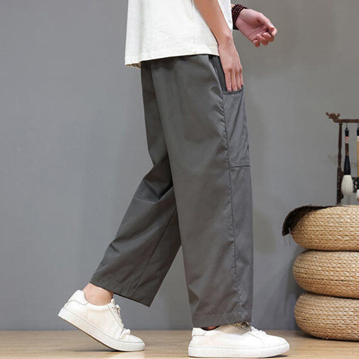 Buddha Stones Summer Solid Color Drawstring Straight Leg Ankle-Length Men's Pants With Pockets - image 13
