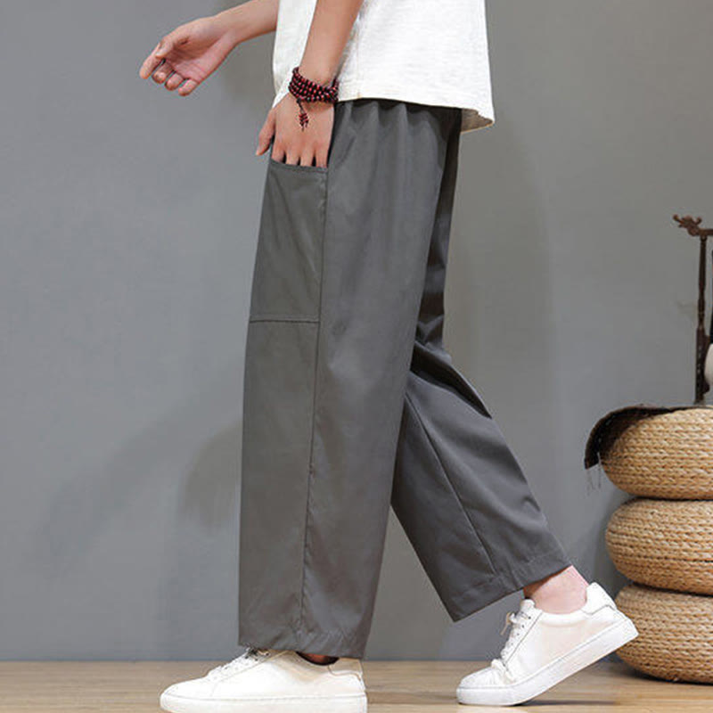 Buddha Stones Summer Solid Color Drawstring Straight Leg Ankle-Length Men's Pants With Pockets - image 14