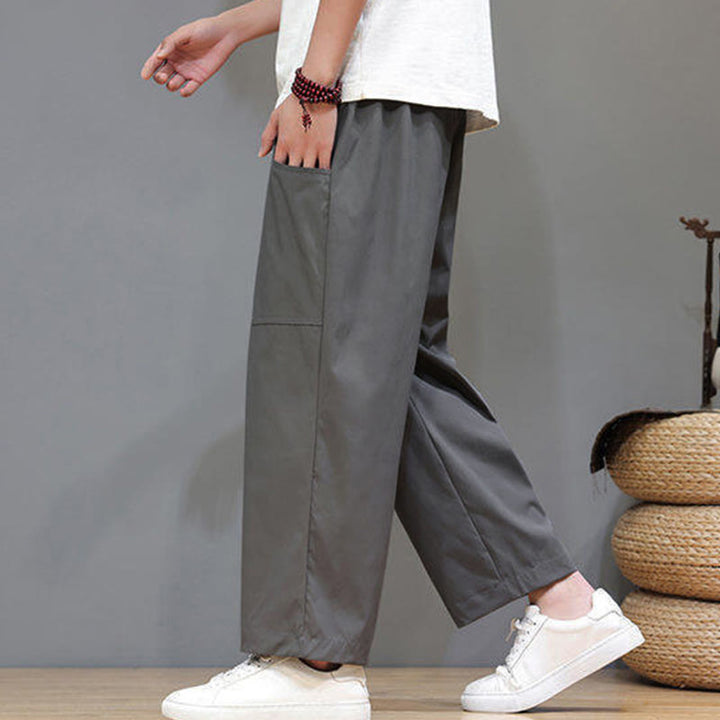 Buddha Stones Summer Solid Color Drawstring Straight Leg Ankle-Length Men's Pants With Pockets - image 14