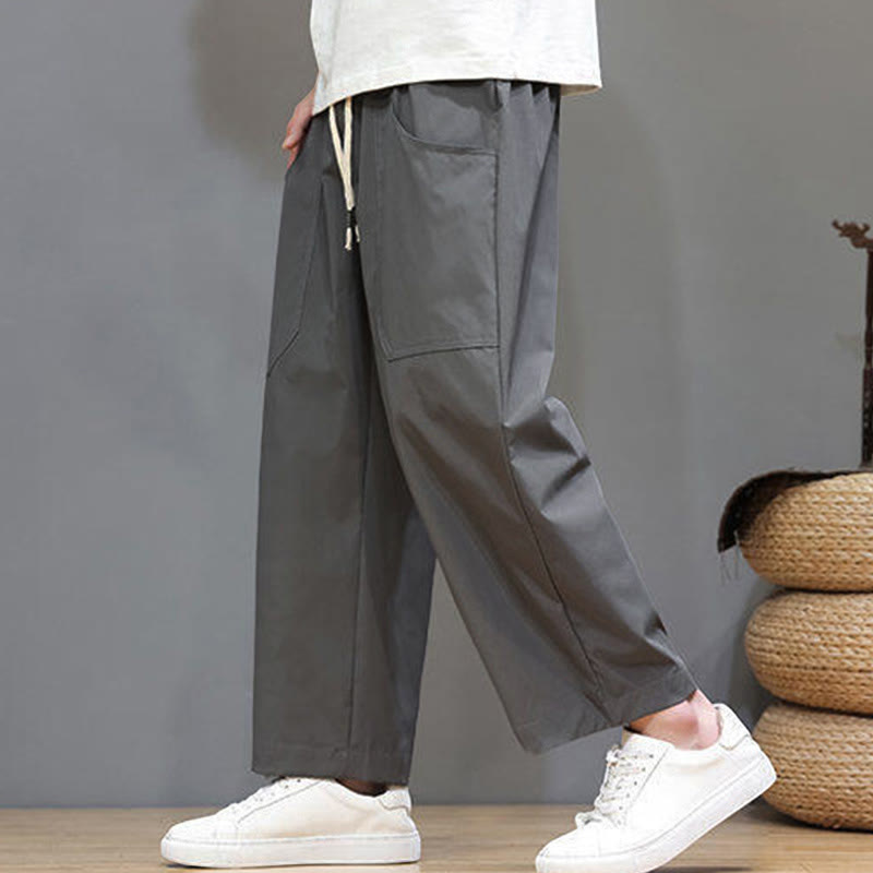 Buddha Stones Summer Solid Color Drawstring Straight Leg 7-8 Length Men's Pants With Pockets - image 11
