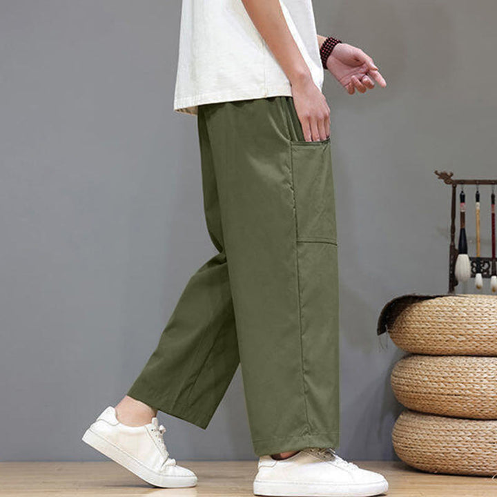 Buddha Stones Summer Solid Color Drawstring Straight Leg Ankle-Length Men's Pants With Pockets - image 3