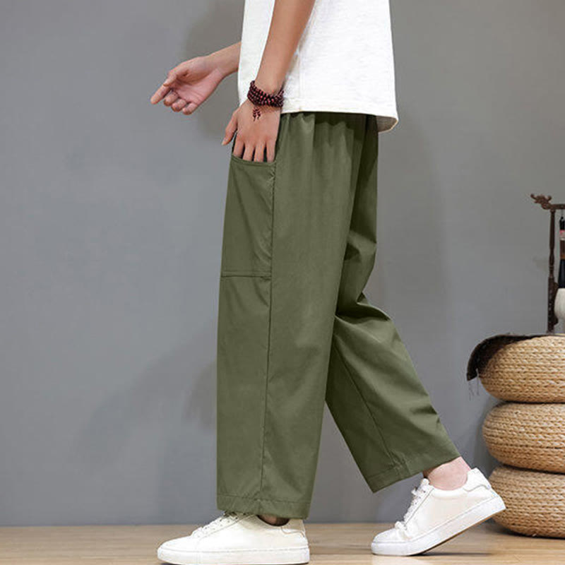 Buddha Stones Summer Solid Color Drawstring Straight Leg 7-8 Length Men's Pants With Pockets - image 4