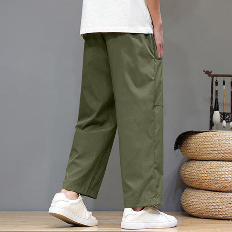 Buddha Stones Summer Solid Color Drawstring Straight Leg Ankle-Length Men's Pants With Pockets - image 6