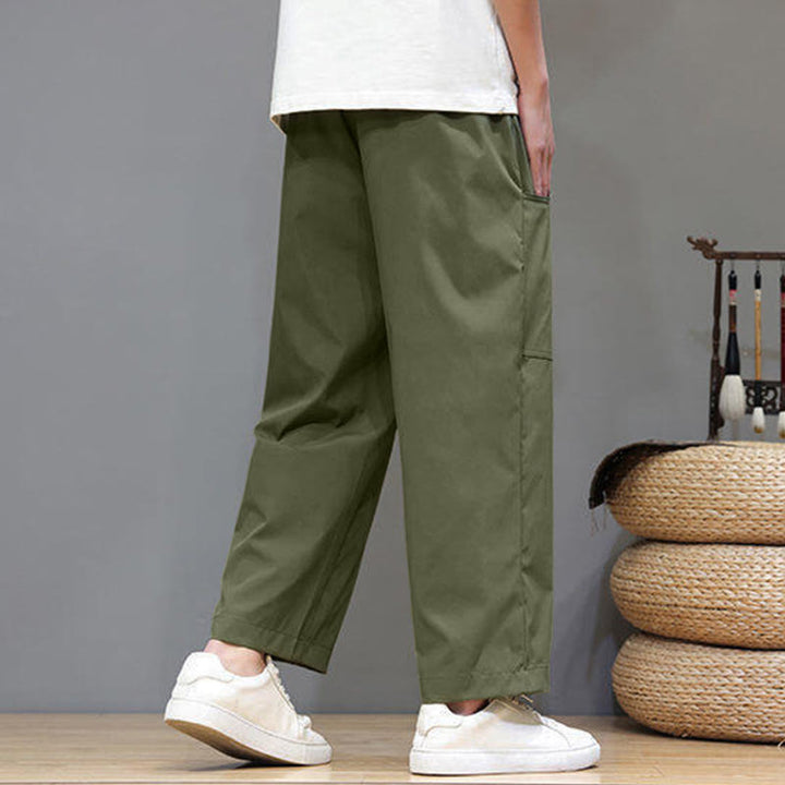 Buddha Stones Summer Solid Color Drawstring Straight Leg Ankle-Length Men's Pants With Pockets - image 6