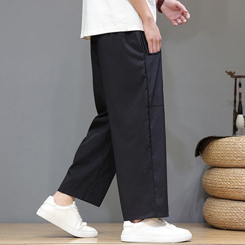 Buddha Stones Summer Solid Color Drawstring Straight Leg Ankle-Length Men's Pants With Pockets - image 18