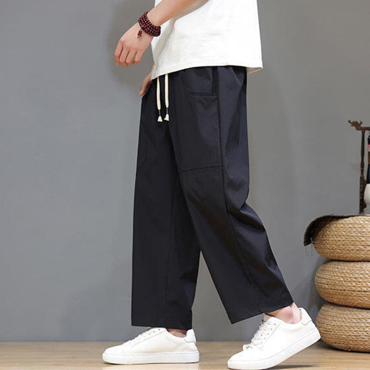 Buddha Stones Summer Solid Color Drawstring Straight Leg Ankle-Length Men's Pants With Pockets - image 21