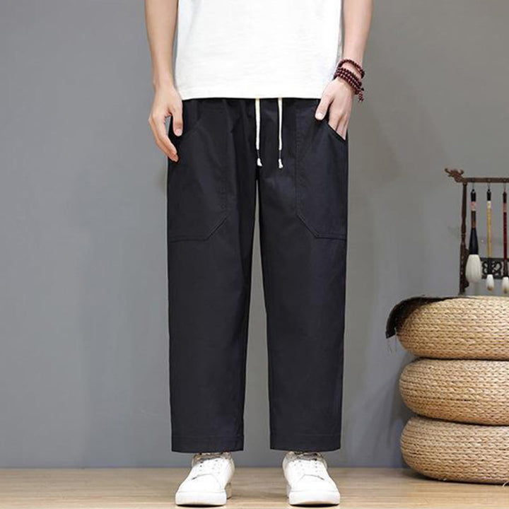 Buddha Stones Summer Solid Color Drawstring Straight Leg Ankle-Length Men's Pants With Pockets - image 17