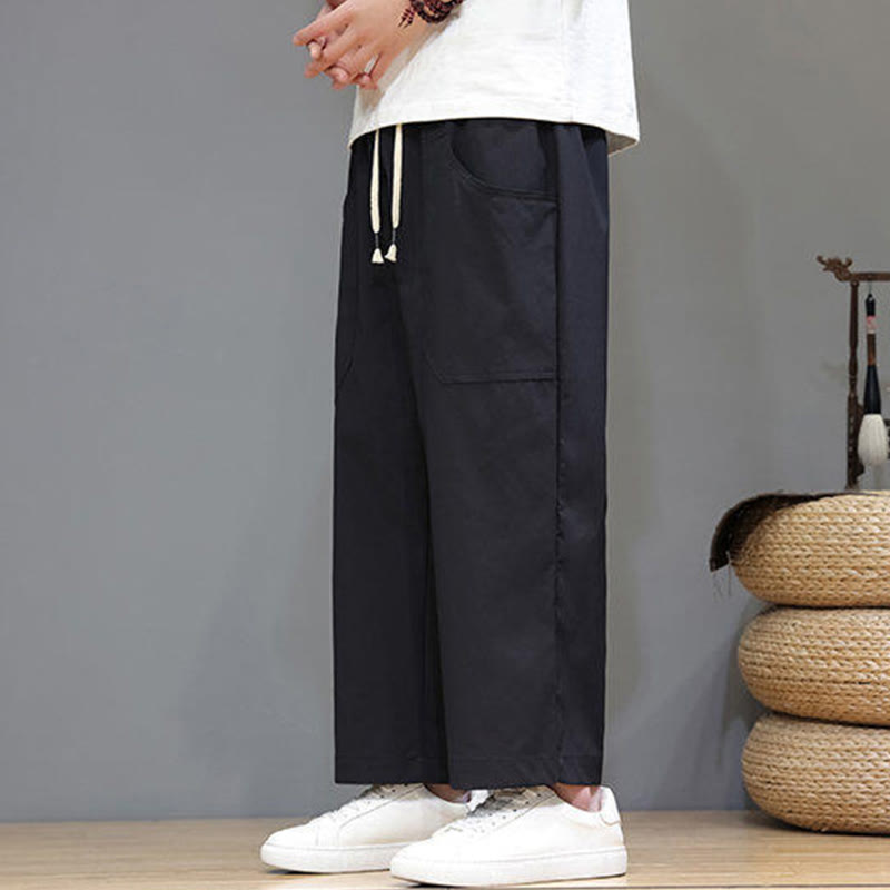 Buddha Stones Summer Solid Color Drawstring Straight Leg Ankle-Length Men's Pants With Pockets - image 22