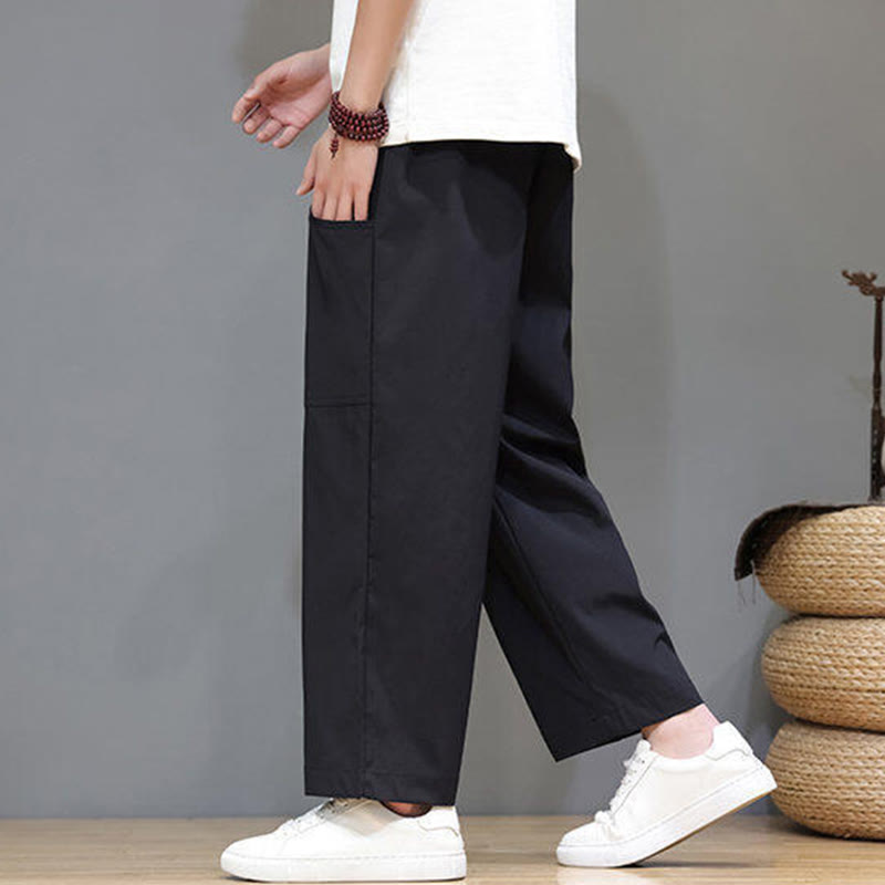 Buddha Stones Summer Solid Color Drawstring Straight Leg Ankle-Length Men's Pants With Pockets - image 19