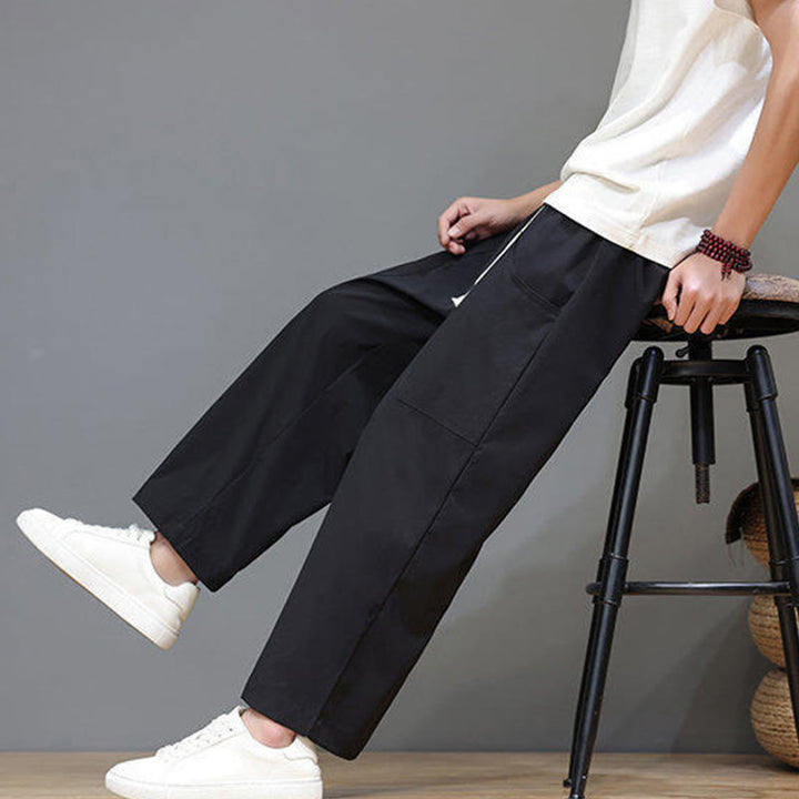 Buddha Stones Summer Solid Color Drawstring Straight Leg Ankle-Length Men's Pants With Pockets - image 23