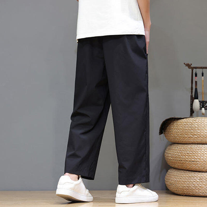 Buddha Stones Summer Solid Color Drawstring Straight Leg Ankle-Length Men's Pants With Pockets - image 20