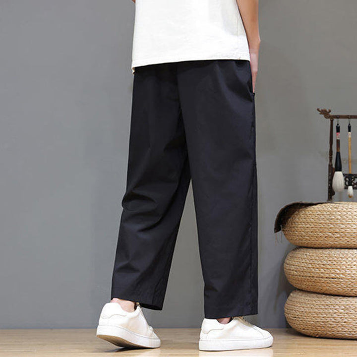 Buddha Stones Summer Solid Color Drawstring Straight Leg Ankle-Length Men's Pants With Pockets - image 20