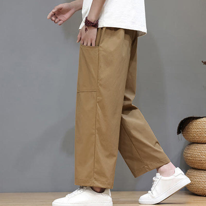 Buddha Stones Summer Solid Color Drawstring Straight Leg 7-8 Length Men's Pants With Pockets - image 28