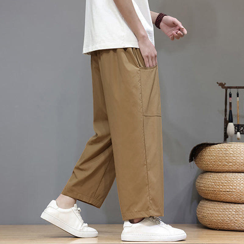 Buddha Stones Summer Solid Color Drawstring Straight Leg Ankle-Length Men's Pants With Pockets - image 26