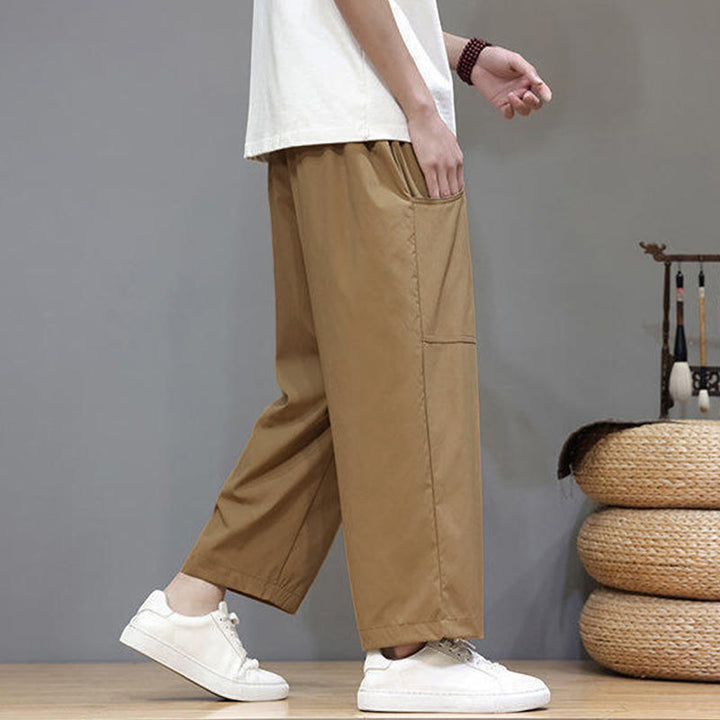 Buddha Stones Summer Solid Color Drawstring Straight Leg Ankle-Length Men's Pants With Pockets - image 26