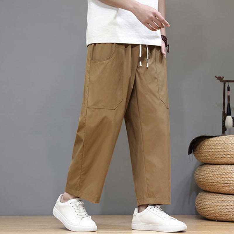 Buddha Stones Summer Solid Color Drawstring Straight Leg Ankle-Length Men's Pants With Pockets - image 30