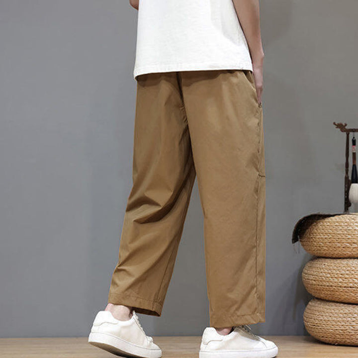 Buddha Stones Summer Solid Color Drawstring Straight Leg Ankle-Length Men's Pants With Pockets - image 27