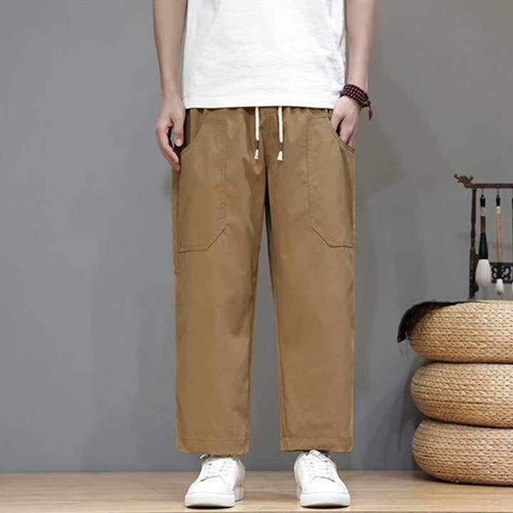 Buddha Stones Summer Solid Color Drawstring Straight Leg Ankle-Length Men's Pants With Pockets - image 25