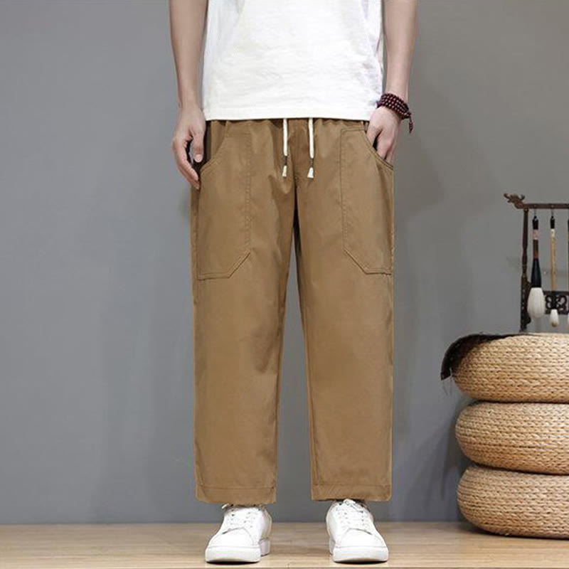 Buddha Stones Summer Solid Color Drawstring Straight Leg 7-8 Length Men's Pants With Pockets - image 25