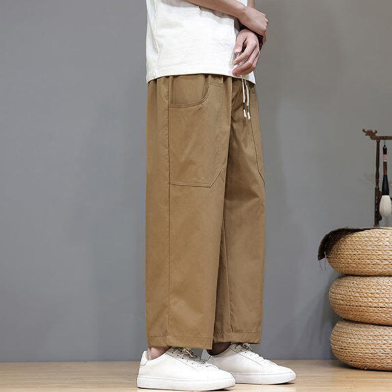 Buddha Stones Summer Solid Color Drawstring Straight Leg Ankle-Length Men's Pants With Pockets - image 29