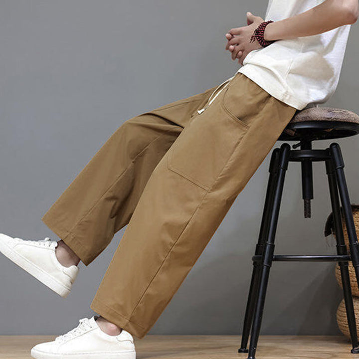 Buddha Stones Summer Solid Color Drawstring Straight Leg Ankle-Length Men's Pants With Pockets - image 31