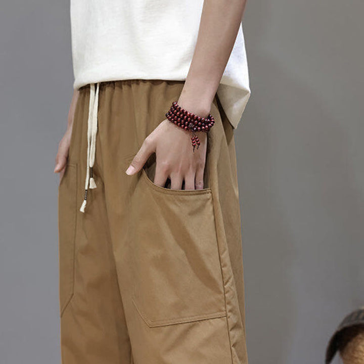 Buddha Stones Summer Solid Color Drawstring Straight Leg Ankle-Length Men's Pants With Pockets - image 33