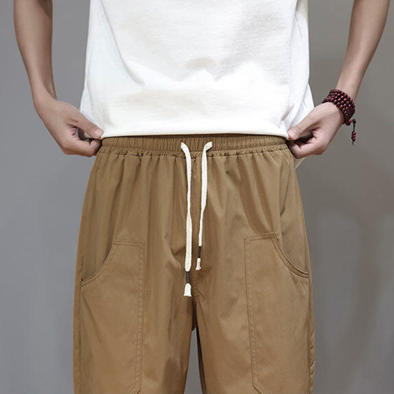 Buddha Stones Summer Solid Color Drawstring Straight Leg Ankle-Length Men's Pants With Pockets - image 32