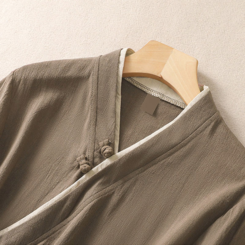 Buddha Stones Retro Lace-up Frog-Button Design Women's Three Quarter Sleeve Cotton Linen Shirt - image 16