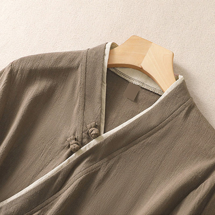 Buddha Stones Retro Lace-up Frog-Button Design Women's Three Quarter Sleeve Cotton Linen Shirt - image 16