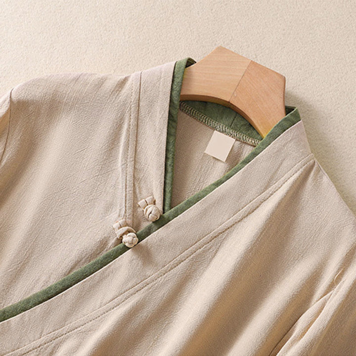 Buddha Stones Retro Lace-up Frog-Button Design Women's Three Quarter Sleeve Cotton Linen Shirt - image 3