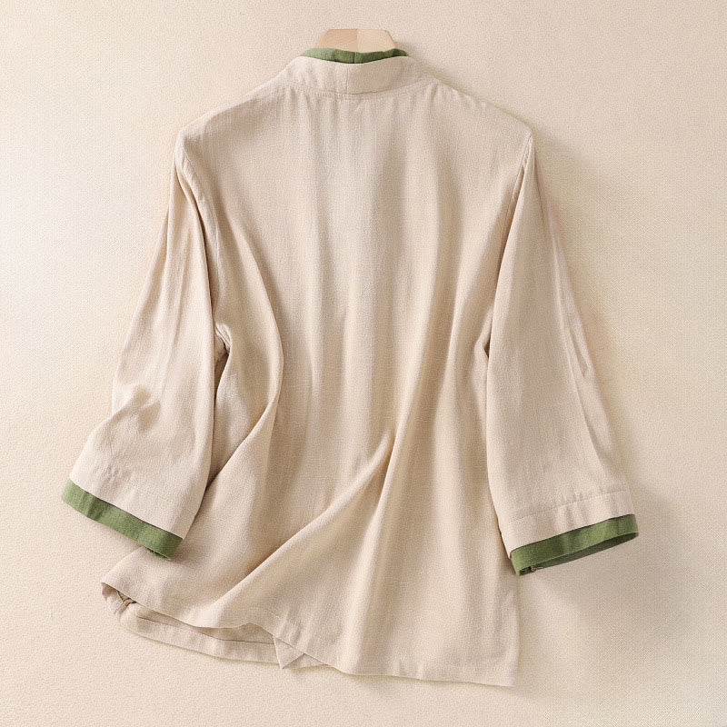 Buddha Stones Retro Lace-up Frog-Button Design Women's Three Quarter Sleeve Cotton Linen Shirt - image 2