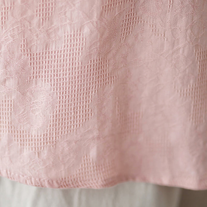 Buddha Stones Spring Plain Embroiderd Flower Pattern Button Women's Long Sleeve Cotton Lapel Shirt - image 21