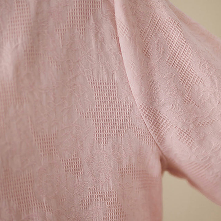 Buddha Stones Spring Plain Embroiderd Flower Pattern Button Women's Long Sleeve Cotton Lapel Shirt - image 20