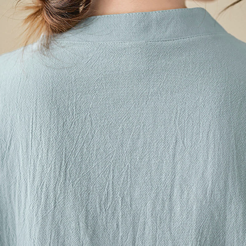 Buddha Stones Women's Spring Embroidered Flower Pattern Stand Collar Long Sleeve Cotton Shirt - image 12