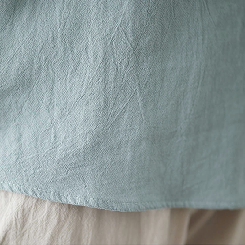 Buddha Stones Women's Spring Embroiderd Flower Pattern Stand Collar Long Sleeve Cotton Shirt - image 16