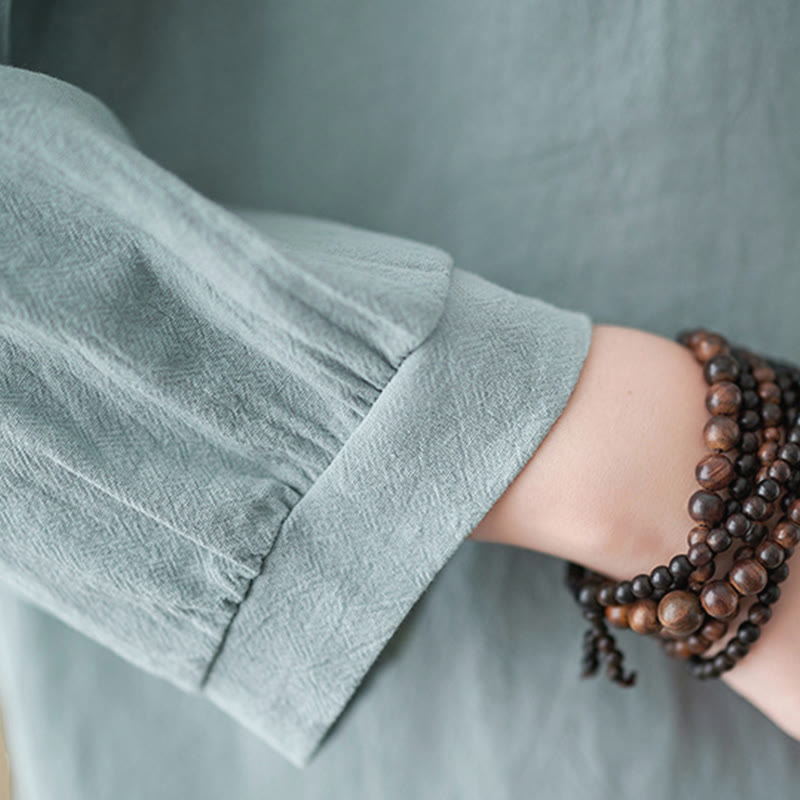 Buddha Stones Women's Spring Embroiderd Flower Pattern Stand Collar Long Sleeve Cotton Shirt - image 14