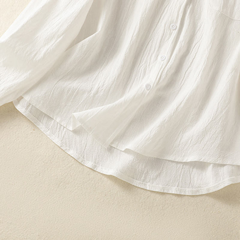 Buddha Stones Women's Spring Retro Plain Simple Embroidery Design Long Sleeve Cotton Shirt With Pocket - image 15