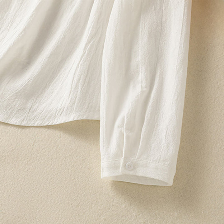 Buddha Stones Women's Spring Retro Plain Simple Embroidery Design Long Sleeve Cotton Shirt With Pocket - image 16