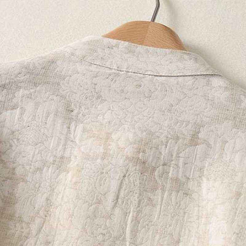 Buddha Stones Women's Commute Textured Pattern Frog-Button Design Long Sleeve Cotton Linen Shirt - image 3