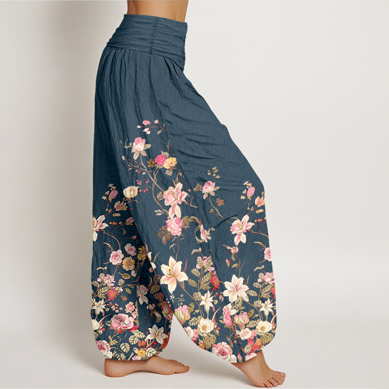 Buddha Stones Pure Cotton Exquisite Colorful Flower Pattern Women's Elastic Waist Harem Pants - image 7
