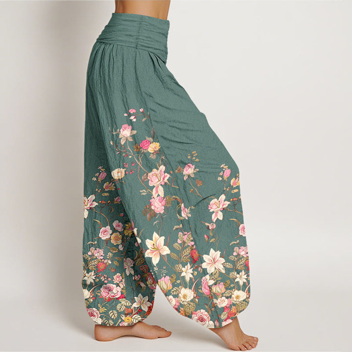Buddha Stones Pure Cotton Exquisite Colorful Flower Pattern Women's Elastic Waist Harem Pants - image 10