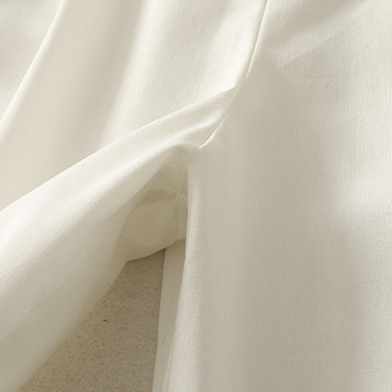 Buddha Stones Women's Embroidery Elastic Waistband Zipper Design Cotton Wide Leg Pants With Pockets - image 8