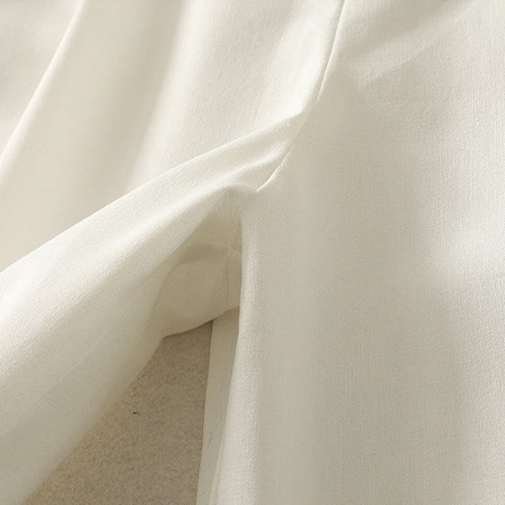 Buddha Stones Women's Embroidery Elastic Waistband Zipper Design Cotton Wide Leg Pants With Pockets - image 8