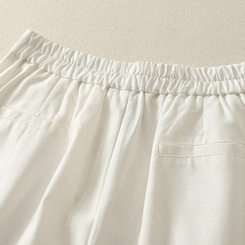 Buddha Stones Women's Embroidery Elastic Waistband Zipper Design Cotton Wide Leg Pants With Pockets - image 6