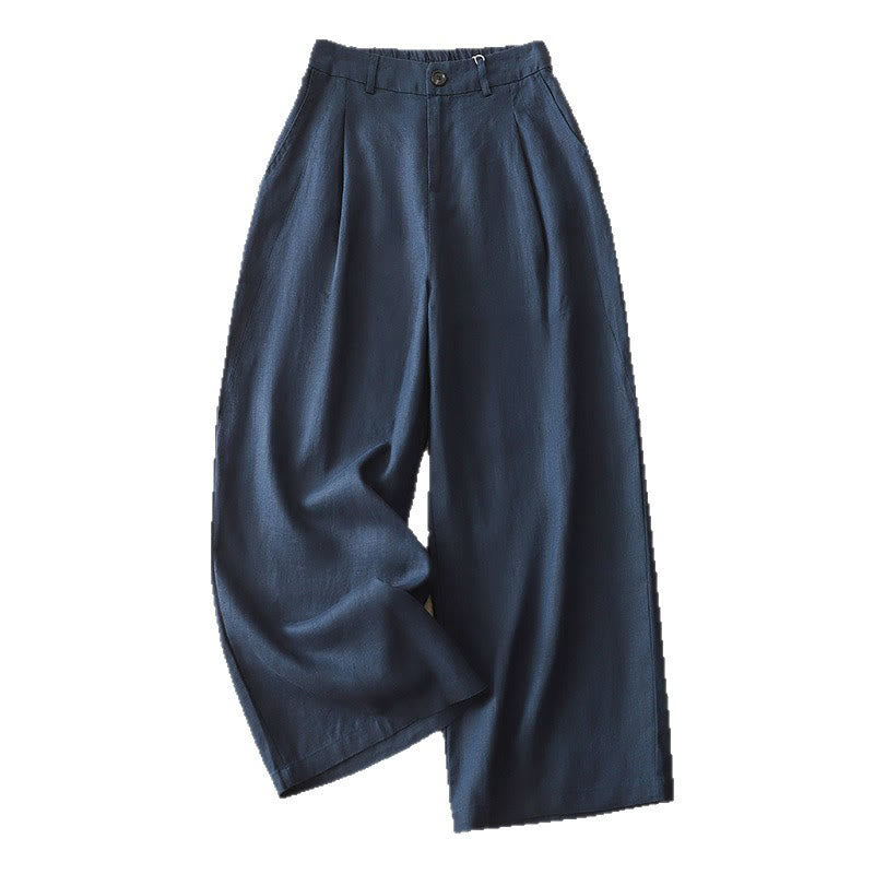 Buddha Stones Women's Fall Commute Solid Color Zipper Design Cotton Wide Leg Pants With Pockets - image 4