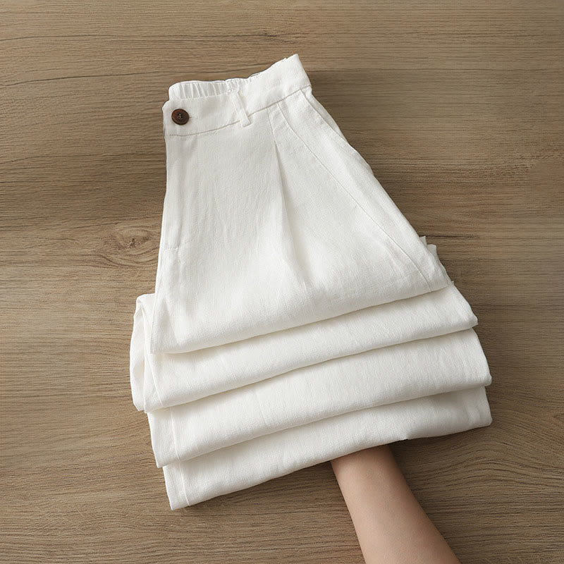 Buddha Stones Women's Fall Commute Solid Color Zipper Design Cotton Wide Leg Pants With Pockets - White - US12，UK/AU16，EU44 (2XL) - image 5