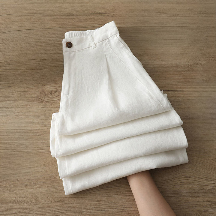 Buddha Stones Women's Fall Commute Solid Color Zipper Design Cotton Wide Leg Pants With Pockets - White - US12，UK/AU16，EU44 (2XL) - image 5