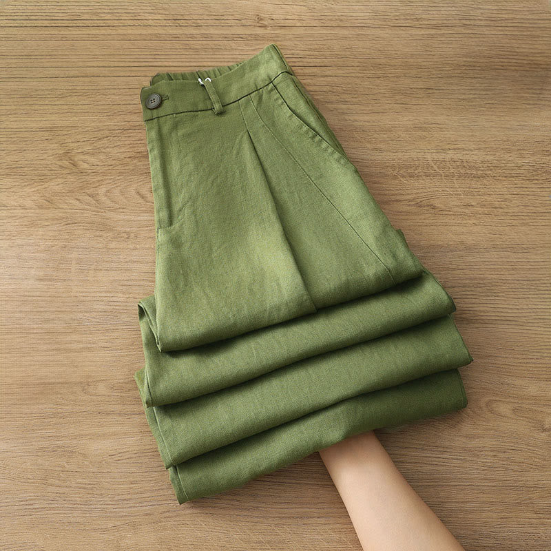 Buddha Stones Women's Fall Commute Solid Color Zipper Design Cotton Wide Leg Pants With Pockets - OliveDrab - US12，UK/AU16，EU44 (2XL) - image 21