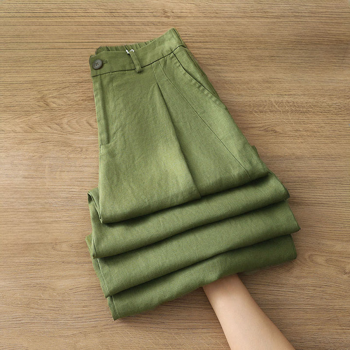 Buddha Stones Women's Fall Commute Solid Color Zipper Design Cotton Wide Leg Pants With Pockets - OliveDrab - US12，UK/AU16，EU44 (2XL) - image 21