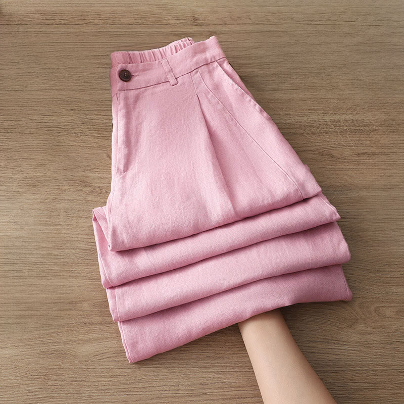 Buddha Stones Women's Fall Commute Solid Color Zipper Design Cotton Wide Leg Pants With Pockets - Pink - US12，UK/AU16，EU44 (2XL) - image 26